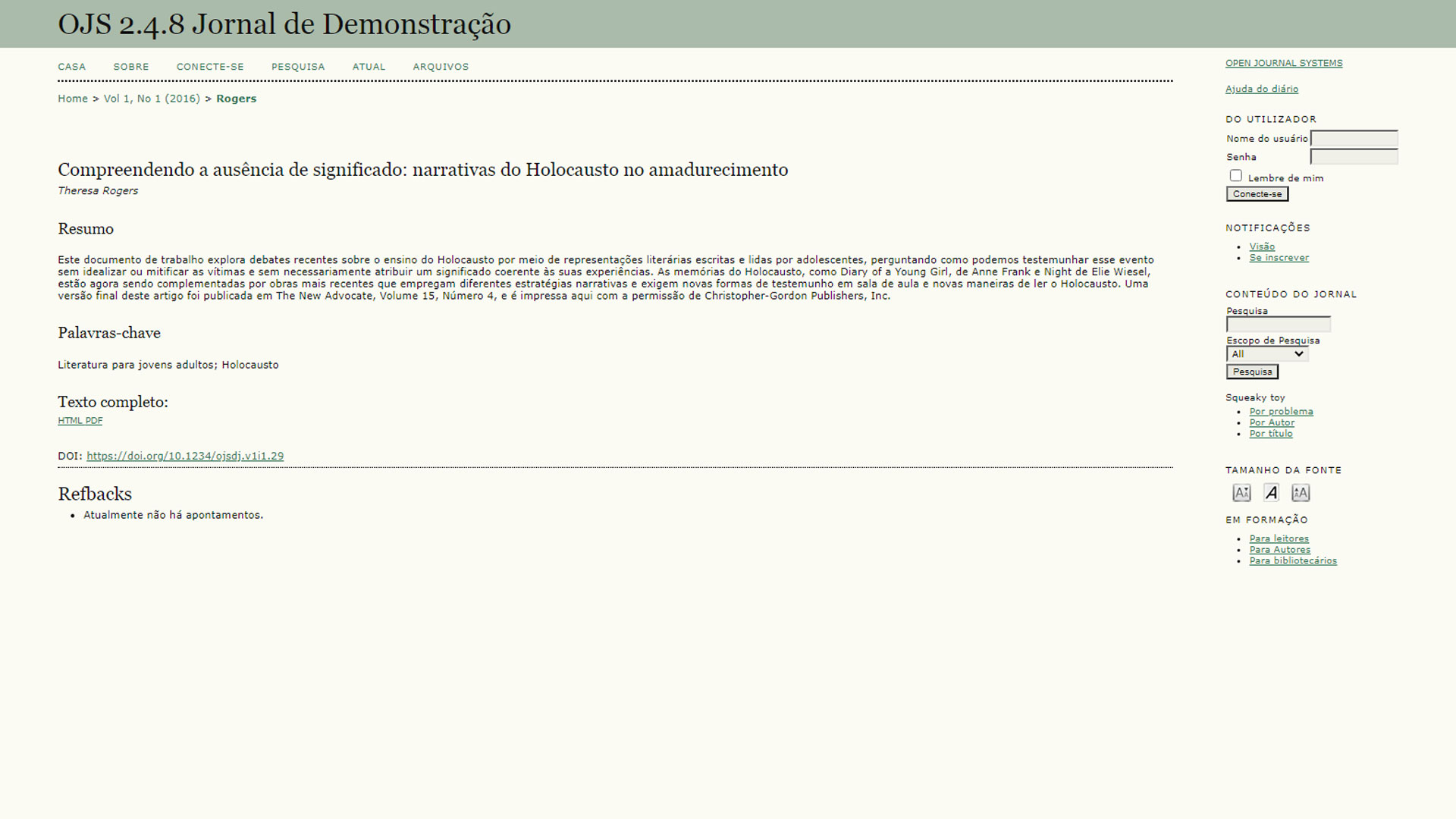 Exemplo de frontend OJS 2