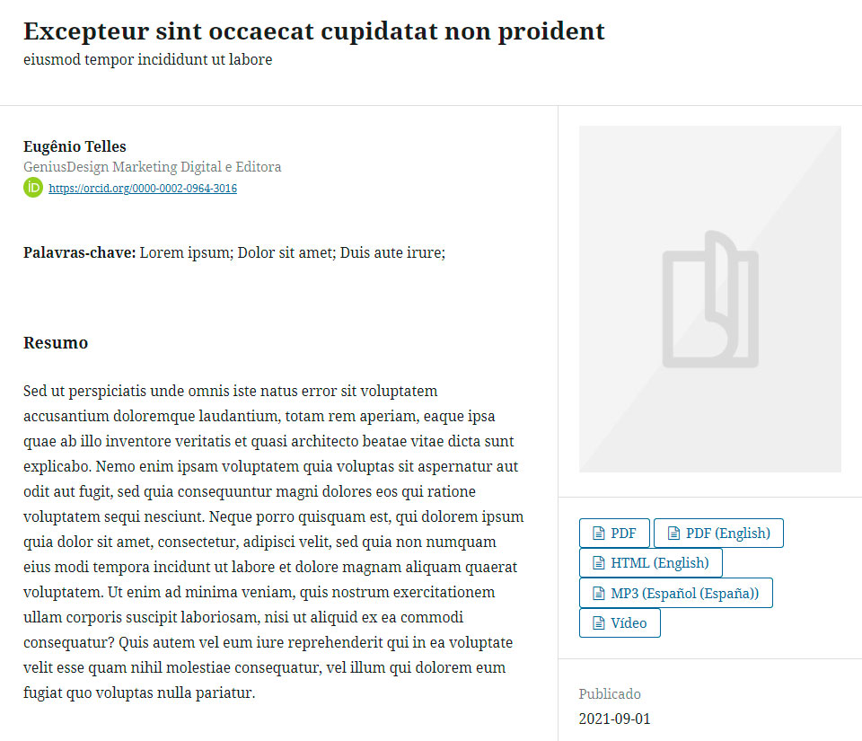 Exemplo de como são exibidas no site as composições finais (tema OJS padrão).