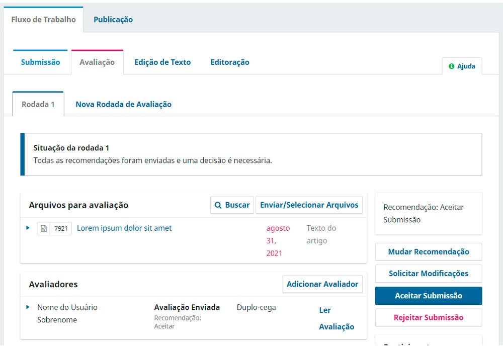 A notificação presente na parte superior do painel informará quando todos os avaliadores responderem.