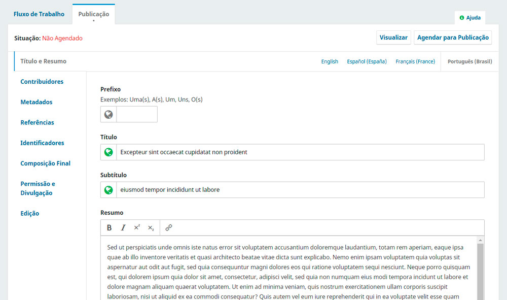 É fundamental atualizar as informações corrigidas e atualizadas no texto também em "Metadados".