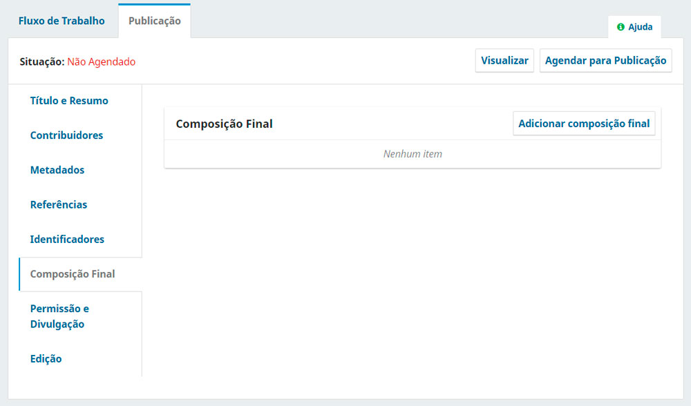 Clique sobre o botão "Adicionar composição final" para transferir arquivos PDF, HTML e outros.