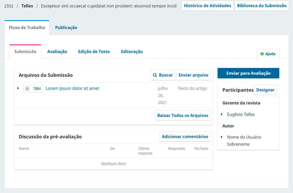 Submissão: primeira etapa do Fluxo de Trabalho.