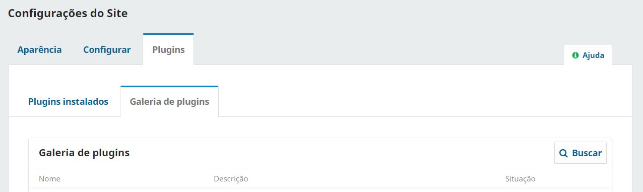 Em seguida, clique na aba Plugins e, na sequência, em Galeria de plugins.
