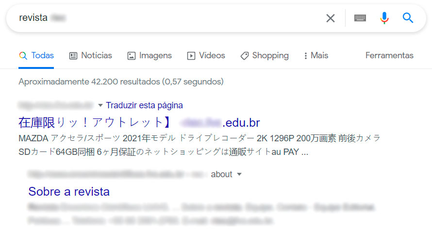 Exemplo de visualização dos metadados de pesquisa de uma revista em OJS 2 no Google.