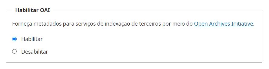 Recurso de ativação do protocolo OAI-PMH no OJS.