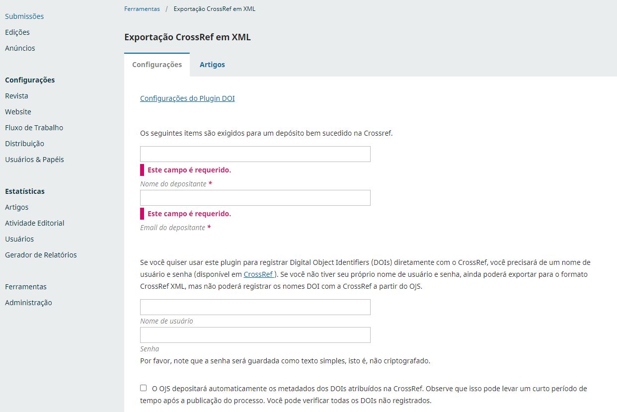 Opções de configuração do plugin.