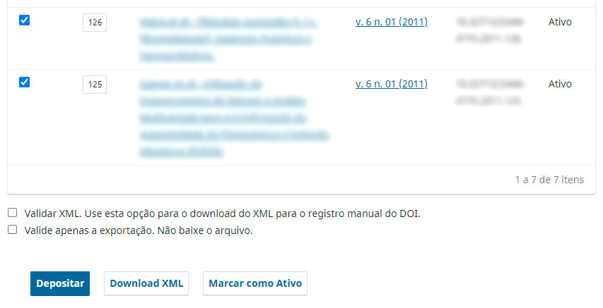 Depois de selecionar os artigos desejados, clique em "Downlaod XML" para baixar o arquivo com os metadados.