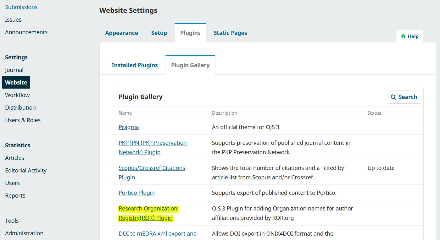 Localize o plugin ROR em sua Galeria de Plugins e, após instalar, habilite-o em Plugins instalados.